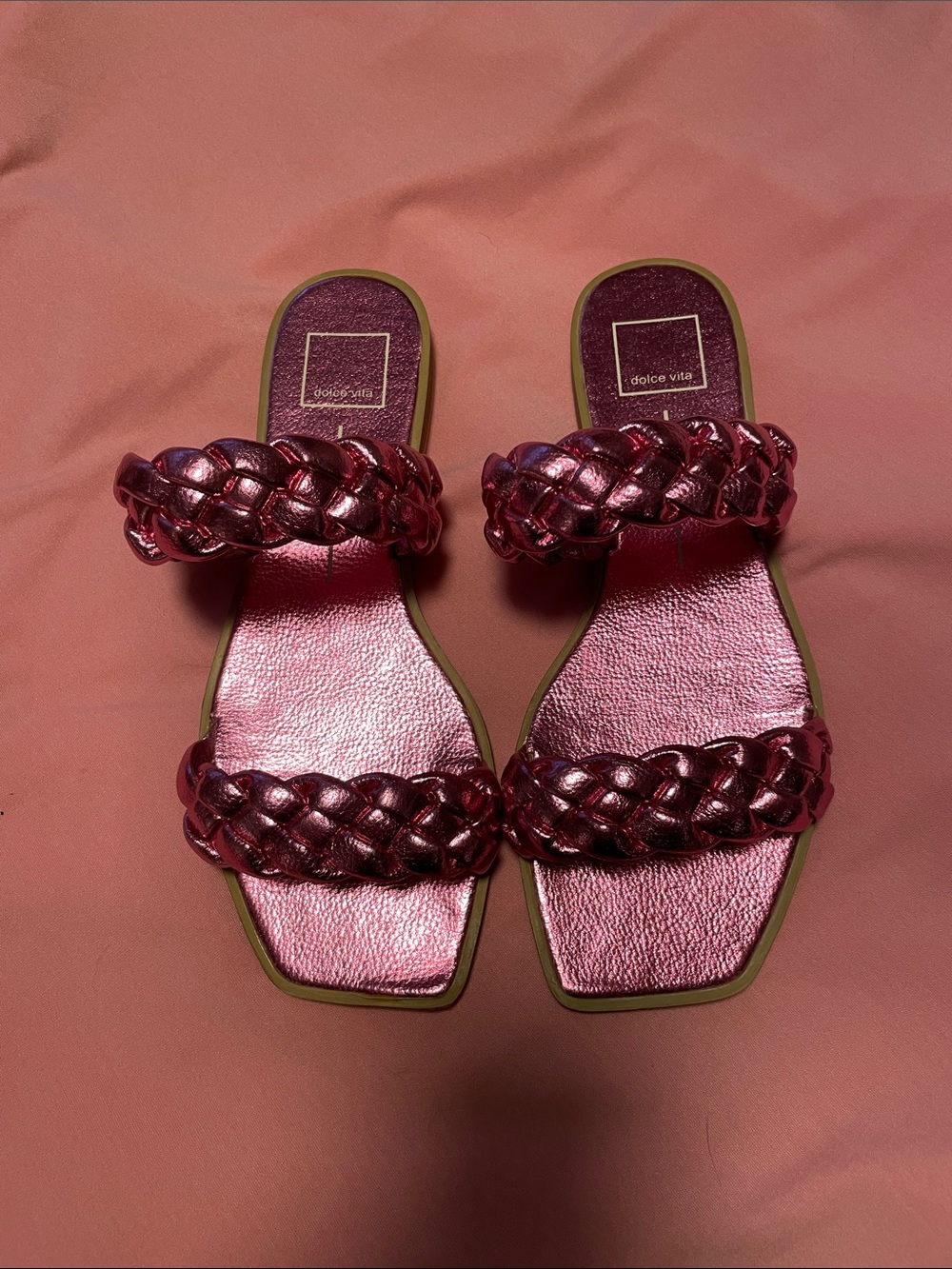 Dolce Vita Metallic Pink Braided Slide Sandals